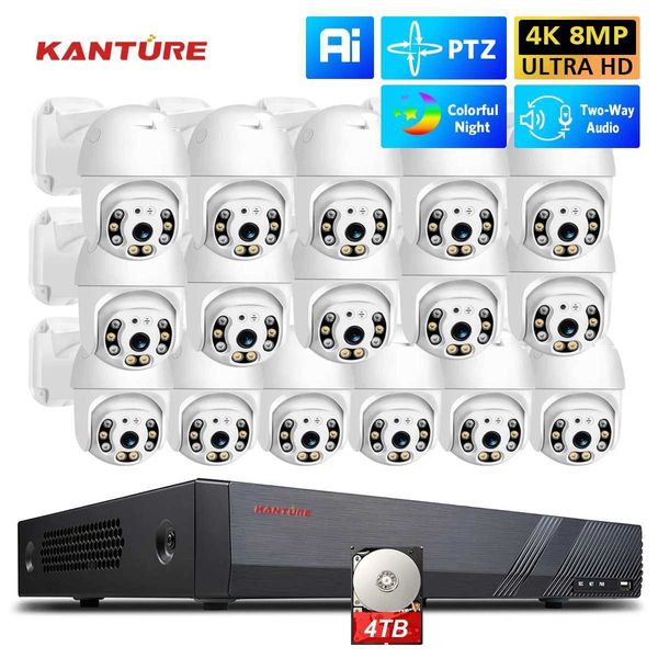 IP Cameras 16CH 4K POE CAMERA SYSTÈME H.265 8MP AI HUMAN détecté 5MP Suivi automatique PTZ Camera Outdoor Two Way Video Subseilance Kit 240413