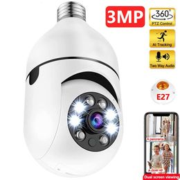 Caméras IP 3MP E27 Ampoule Caméra WiFi Surveillance vidéo intérieure 1080P Moniteur de sécurité à domicile Full Color Night Vision Auto Tracking Carecam Pro 230314