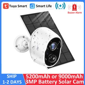 IP-camera's 3MP Tuya Smart Life 5200 9000mAh oplaadbare batterij Solar Outdoor WIFI 1080P Surveillance Beveiliging Sirene Camera Alexa Google 230712