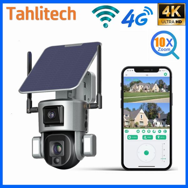 Caméras IP 4G Caméra solaire double objectif 10X Zoom extérieur WiFi Sécurité 4K HD Protection bidirectionnelle Talk Night Vision Cam 230830