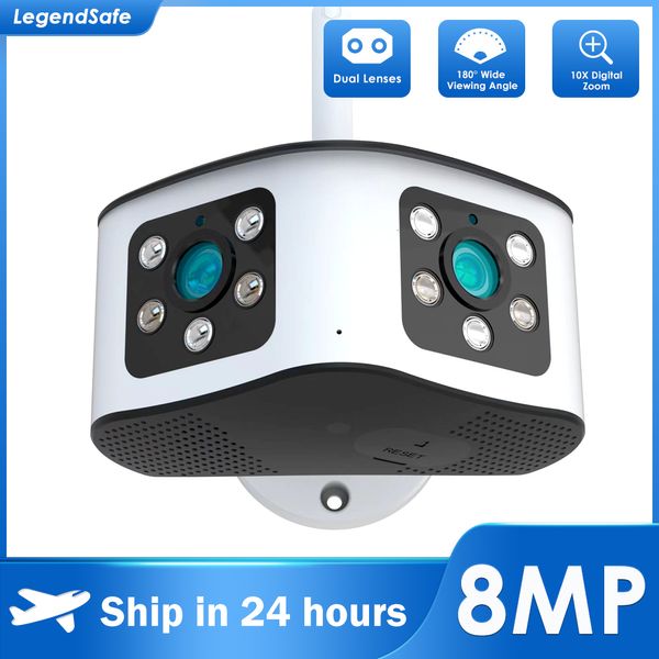 Caméras IP 4K 8MP 180° Grand Angle de Vision Panoramique WiFi Double Objectif Caméra IP Fixe Surveillance Extérieure 6MP AI Détection Humaine Caméra de Sécurité 230706