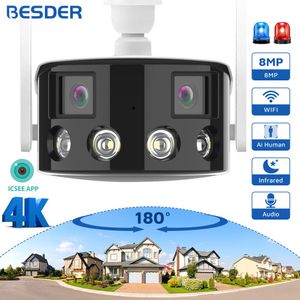 Caméras IP 4K 8MP Caméra WiFi Couleur Vision Nocturne 180 Wide Angel Surveillance Wifi Extérieure 4MP CCTV Protection de Sécurité 230712