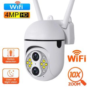 Caméras IP 4MP double lentille WiFi caméra Surveillance extérieure étanche 10X Zoom numérique sécurité CCTV couleur Vision nocturne 230922