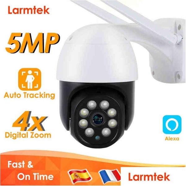 Caméras IP 5MP HD Caméra Mini Surveillance vidéo Wifi sans fil Ptz CCTV Sécurité à domicile Suivi extérieur 4X Zoom Alexa Drop Livraison Dhzno