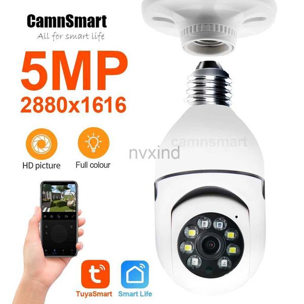 Caméras IP 5MP Tuya YCC365 E27 Bulbe Surveillance Caméra WiFi Vision nocturne Couleur Automatique Track 4x Zoom Video Indoor Safety Monitor D240510