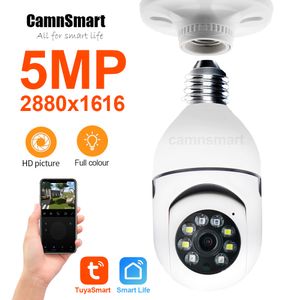 Caméras IP 5MP Tuya Ycc365 E27 Ampoule Surveillance Caméra Wifi Vision Nocturne Couleur Auto Human Track 4x Zoom Vidéo Moniteur de sécurité intérieure 230922