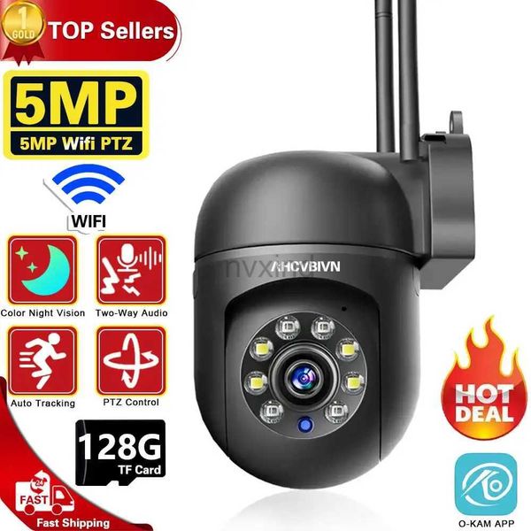 IP CAMERAS 5MP WiFi Surveillant Black IP Camera Suivi Automatique Couleur Night Vision Mini Outdoor Terprooor PTZ IP Sécurité Caméra O-Kam Application D240510