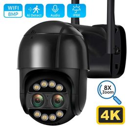 Cámaras IP 8MP 4K 2.8 mm +12 mm Lente dual 8x zoom híbrido PTZ Cámara IP Wifi Detección humana 4MP Audio P2P Seguridad Cámara de vigilancia de video 24413