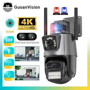 Caméras IP 8MP 4K CAMERIE IP APPARICE EXTÉRIEUR WIFI PTZ Double Lens Double écran Tracking Auto Imperproof Security Video Video Surveillance Police Light Alarm 240413