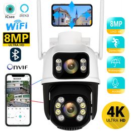 Cámaras IP 8MP 4K PTZ WiFi Cámara Protección de seguridad Pantalla de lente dual Color Visión nocturna Auto Track CCTV Vigilancia ICSEE APP 230922