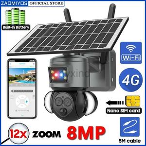 IP CAMERAS 8MP 4K CAME SOLAR 4G SIM SIM OUTERDOOR Sécurité imperméable Surveillance et suivi WiFi PTZ Double Lens 12x Zoom CCTV CAMERIE IP D240510