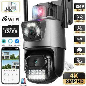 Caméras IP 8MP 4K CAME WIFI Double Lens Sécurité Sécurité imperméable CCTV CAMERIE VIDÉO CAME DE POLICE ALARME DE LUMIN