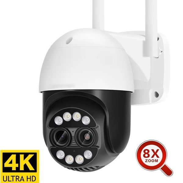 Caméras IP 8MP double objectif 2 8mm 12mm 8X Zoom 4K PTZ WiFi caméra extérieure AI suivi humain CCTV Audio sécurité à domicile 230830
