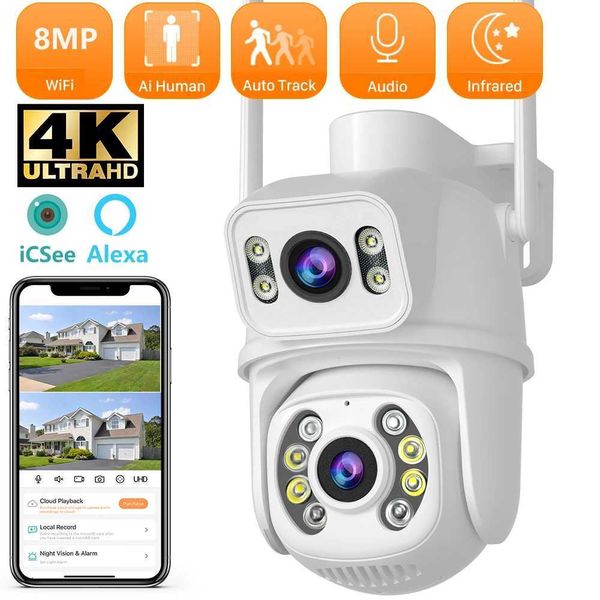 Cámaras IP 8MP PTZ Cámara IP de doble lente Vistas múltiples Vistas Detectar Smart Night Vision Wifi Bluetooth Conexión Cámara de vigilancia ICSEE 24413