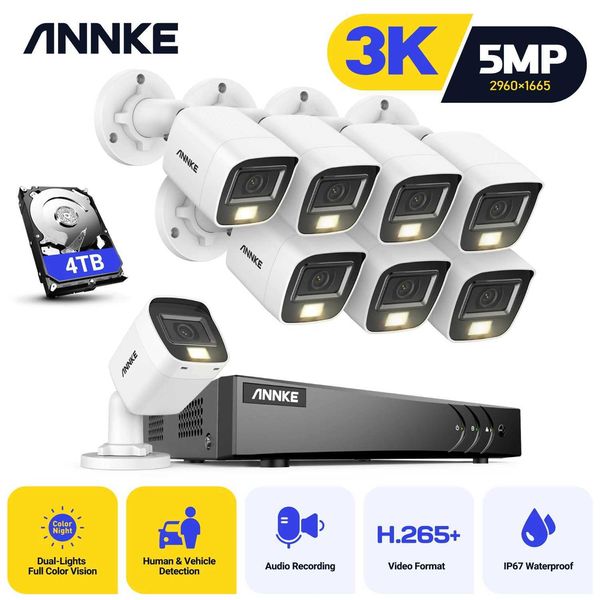 Cámaras IP Annke 8CH 5MP Sistema de seguridad de video 5MP Lite H.265+ DVR Recordadora Video Vigilancia CCTV Camera Camera Kits PIR Detección IP67 240413