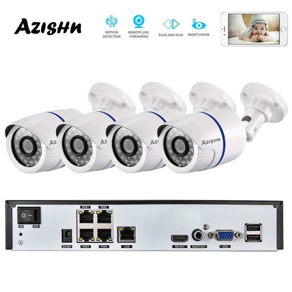 IP Cameras Azishn 4CH H.265 + 1080p 48V POE 2MP NVR CCTV Camera System Outdoor Security 1080p IP Camera P2P Système de surveillance vidéo Kit NVR 240413