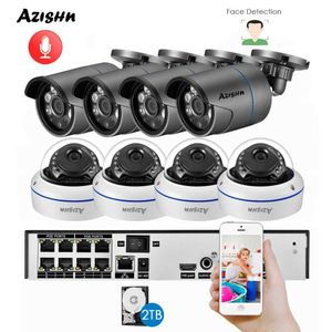 IP -camera's Azishn Face Detection H.265+ 8ch 5MP POE NVR KIT AUDIO CCTV SYSTEEM 5MP Metal IP -camera P2P Indoor Outdoor Video Surveillance Set 240413