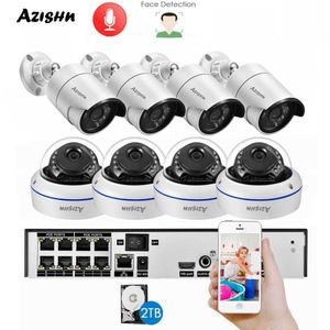 IP Cameras Azishn H.265 + 8CH 5MP POE NVR Kit Audio CCTV Système 5MP DOME CAMERIE IP DÉTECTION FACE P2P PRODUIT