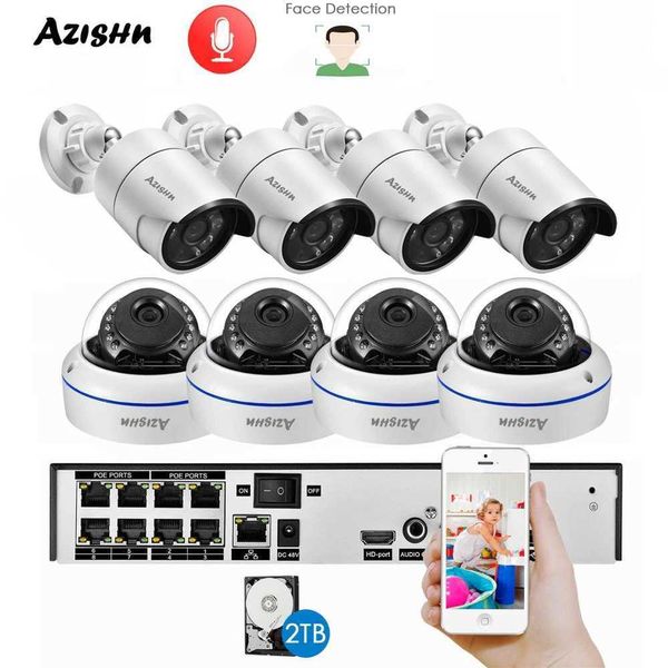 Caméras IP Azishn H.265 + 8CH 5MP POE NVR Kit Audio CCTV Système 5MP DOME CAMERIE IP DÉTECTION FACE P2P PRODUIT