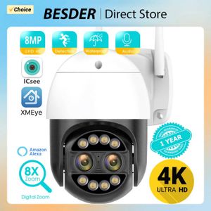 IP -camera's BESDER 8MP 4K 8X HYBRID ZOOM 2.8+12mm Dual Lens Ptz IP Camera WiFi Human Detection 4MP Audio Security Video Surveillance Camera 24413