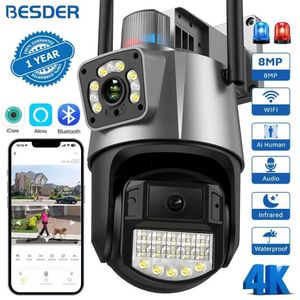 Cámaras IP Besder 8MP PTZ Wifi Cámara con doble pantalla Visión nocturna de color al aire libre 4MP Cámara IP Camera CCTV Vigilancia Cámara ICSEE APP 24413