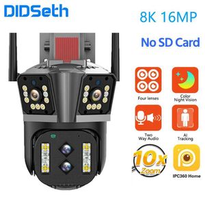 Cámaras IP Didseth 16MP PTZ Wifi IP Camera 4 Lente CCTV Cam 8k AI Filtro humanoide Push Color Noced Visión Vigilancia de seguridad 24413