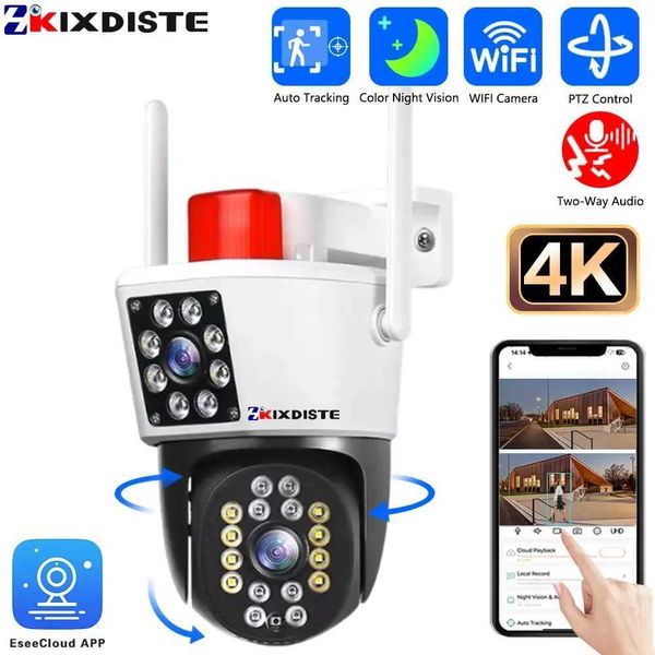 IP Cameras Eseecloud Outdoor Security Security IP Camera 4k 8MP Double objectif externe WiFi PTZ Caméra de surveillance de la rue Auto