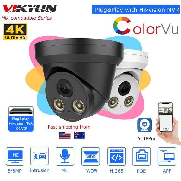 IP CAMERA HIKVISION COMPATIBLE 5MP 4K COLORVU IP CAMERIE BULIT-IN MIC POE Sécurité Protection de surveillance Plug de l'appareil photo IP Playage avec HIK NVR 24413