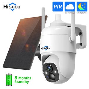 IP -camera's HISEEU 3MP Cloud AI WiFi Video Beveiliging Surveillance Camera Oplaadbare batterij met zonnepaneel Buiten Pan Tilt Wireless 221117