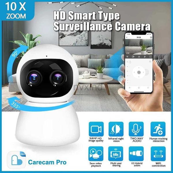 IP CAMERA HONTUSEC 3MP Double Lens Carecam Pro WiFi Indoor Camera 10x Zoom Monitoring Camera Bidirectional Automatic Tracking Security Camera D240510