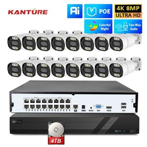 IP -camera's Kanture 16ch POE NVR 4K 8MP AI Human Detectie Outdoor Two Way Audio Color Night Security Camera System Video Surveillance Set 240413