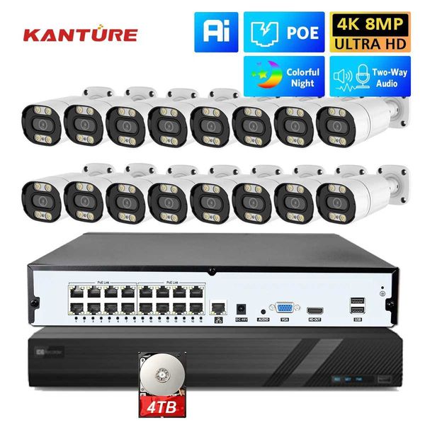 IP CAMERA KANTURE 16CH POE NVR 4K 8MP AI DÉTECTION HUMAINE EXTÉRIEUR OUTTOOL DIO COULEUR COULEUR NIGHT SECTION CAMERIE SYSTÈME VIDÉO SYSTÈME DE VIDÉO 24413