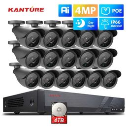 Cámaras IP Kanture 4K NVR CCTV Security Camera System 16 CH 4MP AI Detección humana impermeable Cámara IP Visión nocturna Video Vigilancia Kit 240413