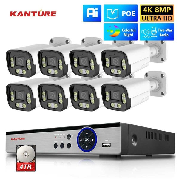 Cámaras IP Kanture 8ch 4K AI Human Detection 8MP Outdoor Audio Audio Color Security Camera Sistema Video Vigilancia Kit Xmeye P2P 24413