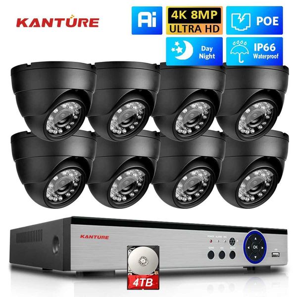 Cámaras IP Kanture 8ch 4K CCTV Camera System 8MP AI Detección humana DOME ENTEROR POE Cámara IP Visión nocturna Video Vigilancia Kit 240413