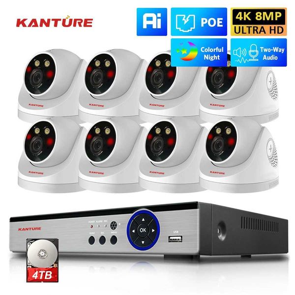 IP CAMERA KANTURE 8CH 4K POE SYSTÈME DE CAME DE SÉCURITÉ CCTV 8MP Kit de surveillance vidéo à deux voies Couleur de vision nocturne 240413