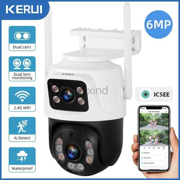 IP Cameras Kerui Outdoor Wireless 6MP Double Lens WiFi Caméra IP Sécurité Home CCTV Surveillance vidéo Human Dectection Human Dual Screen ICSEE D240510