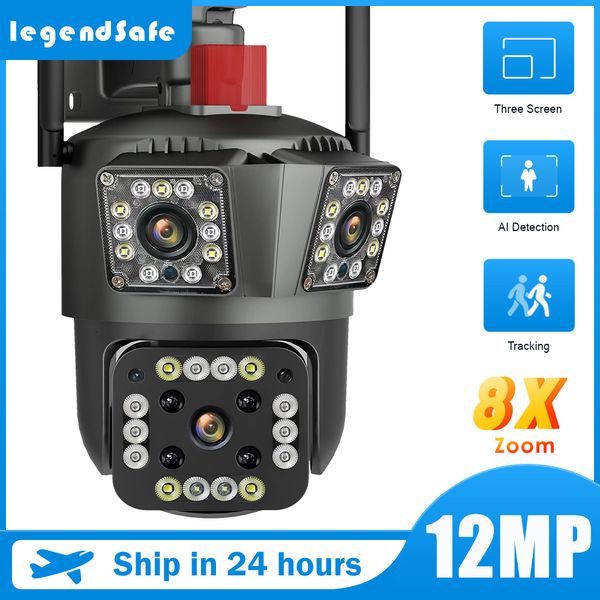 Caméras IP Legendsafe 12MP HD 6K WIFI Caméra extérieure Suivi automatique PTZ Trois lentilles Écran ÉtancheWIFI Vidéo de sécurité 230922