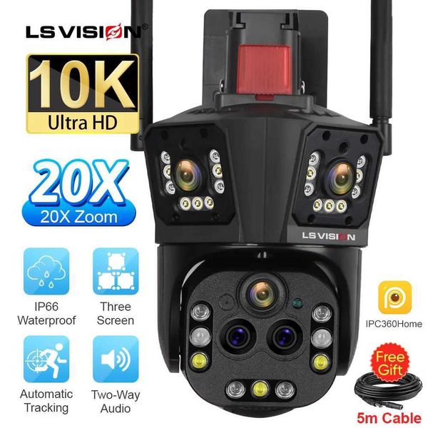 IP Cameras LS Vision 10K UHD WiFi IP Camera IP OUTDOOR 20X ZOOM OPTICE Suivi automatique 6K PTZ Five Lens Three Screen Deproof Security Caméra 24413