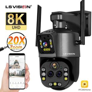 IP Cameras LS Vision 8K Camera WiFi OUTDOOR 20X Zoom Four Lens Double Screen Security Cam PTZ CCTV Monitor Auto Tracking Surveillance Camera 24413