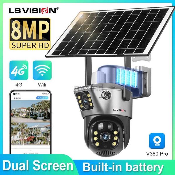 IP Cameras LS Vision Solar Camera 4G SIM OUTDOOR DUAL LENS WIFI 8MP 4K IP CAMARA PANNEL SOLAR CCTV SÉCURITÉ BUTTAGE EN BATTERIE PIR CAME V380 D240510