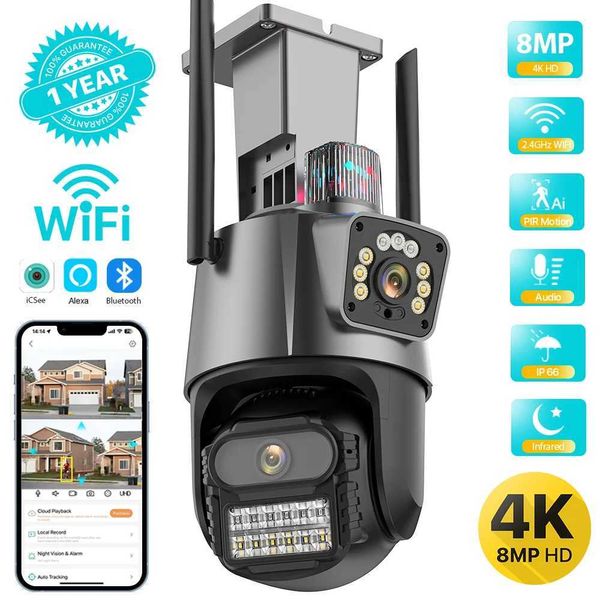 Caméras IP CAMÉRICE WIFI PTZ EXTÉRIEUR 4K 8MP HD Dual-Lens Double écran Caméra AI Suivi automatique 4MP SUPPRISE VIDÉO ALARME LUMIÈRE ICSEE 24413