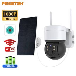 IP-camera's PEGATAH WiFi-zonnecamera Buiten 1080P HD PTZ Draadloze beveiliging Videobewaking met paneel Batterij opladen 230922