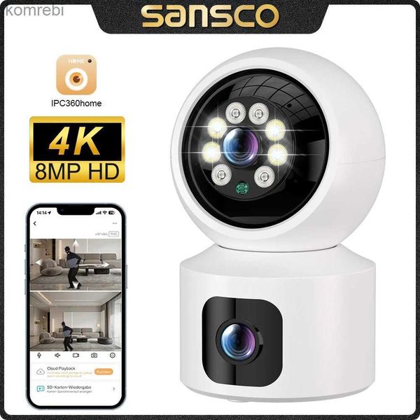 IP CAMERAS SANSCO 4K 8MP Double objectif wifi ptz caméra double écran moniteur bébé intelligence artificielle Suivi automatique Sécurité en intérieur CCTV IPC360 Ménage C240412