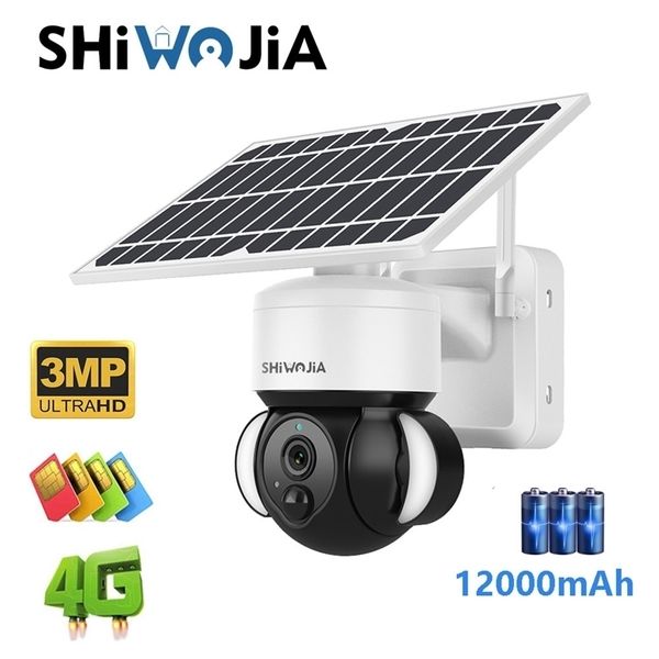 Caméras IP Shiwojia Solar Camera 4G SIM WiFi extérieur CCTV sans fil H265 Power Garden Lights Sécurité de surveillance Batterie CAM 221025