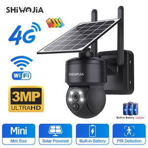 Caméras IP SHIWOJIA WIFI Caméra solaire PTZ sans fil 4G SIM 3MP Panneau extérieur Protection de sécurité audio bidirectionnelle CCTV Batterie Cam 230712