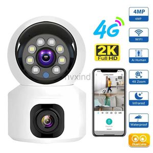 IP -camera's Sim Card 4G Indoor Dual Lens Mini IP Camera 2K 4MP WiFi Wireless Secure Night Vision Camara Video Surveillance V380 Pro D240510