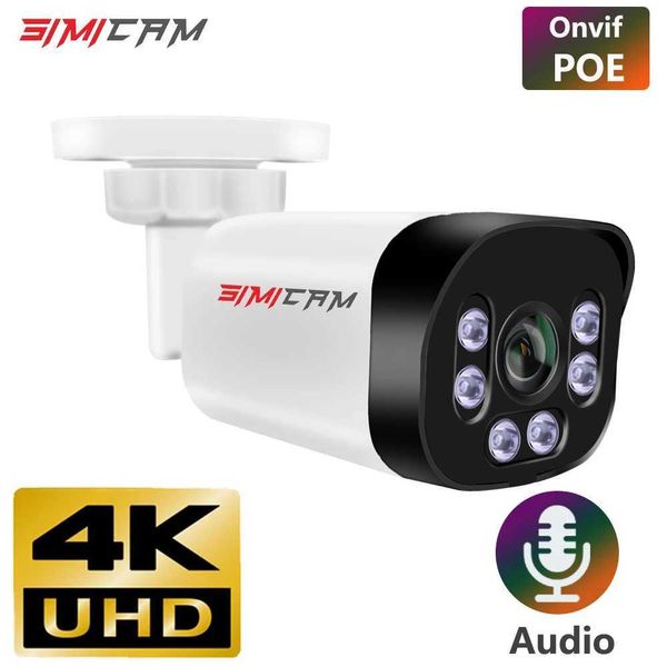 Cámaras IP Simicam 4K Poe Cámara con audio 48V Poe/DC 12V 4MP/5MP/8MP Super HD Video de bala de visión nocturna infrarroja para NVR 24413