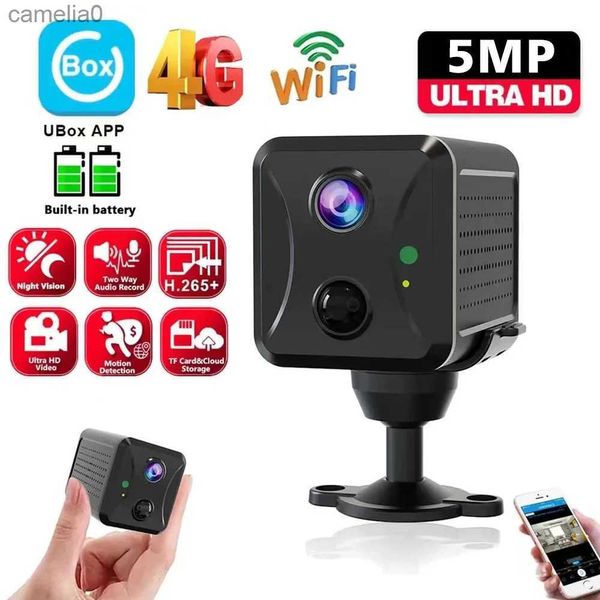 Cámaras IP Ubox CCTV Camera 5MP 4G SIM Tarjeta y Wifi Cámara de vigilancia doméstica Intercomitante Pir Detección infrarroja Mini Camera IP Camera IP240412