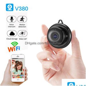 IP-camera's V380 Mini WiFi Camera 1080P Wireless Home Security Wi-Fi CCTV IR Night Vision Motion Detectie Baby Monitor P2P Camcord Dro Dhnzl
